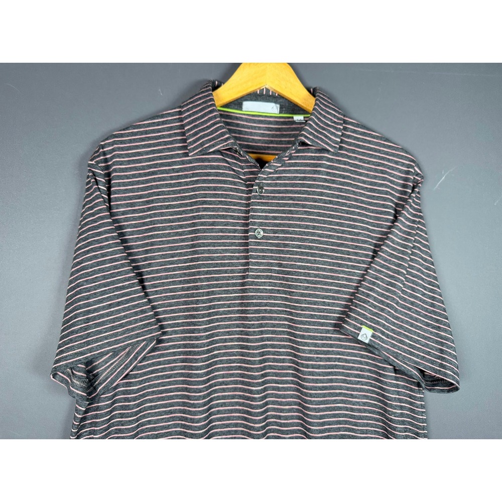 tasc Performance Mens Medium Polo Shirt Gray Pink Striped Micro Modal Stretch